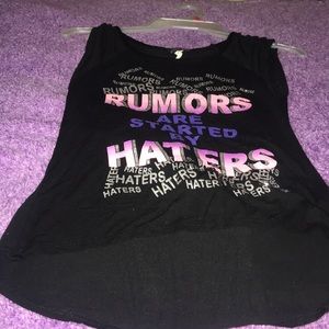 A black “rumors are started by haters” tee